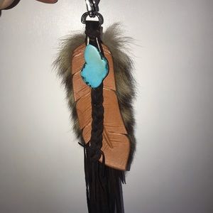 turquoise and animal tail purse accessory/keychain